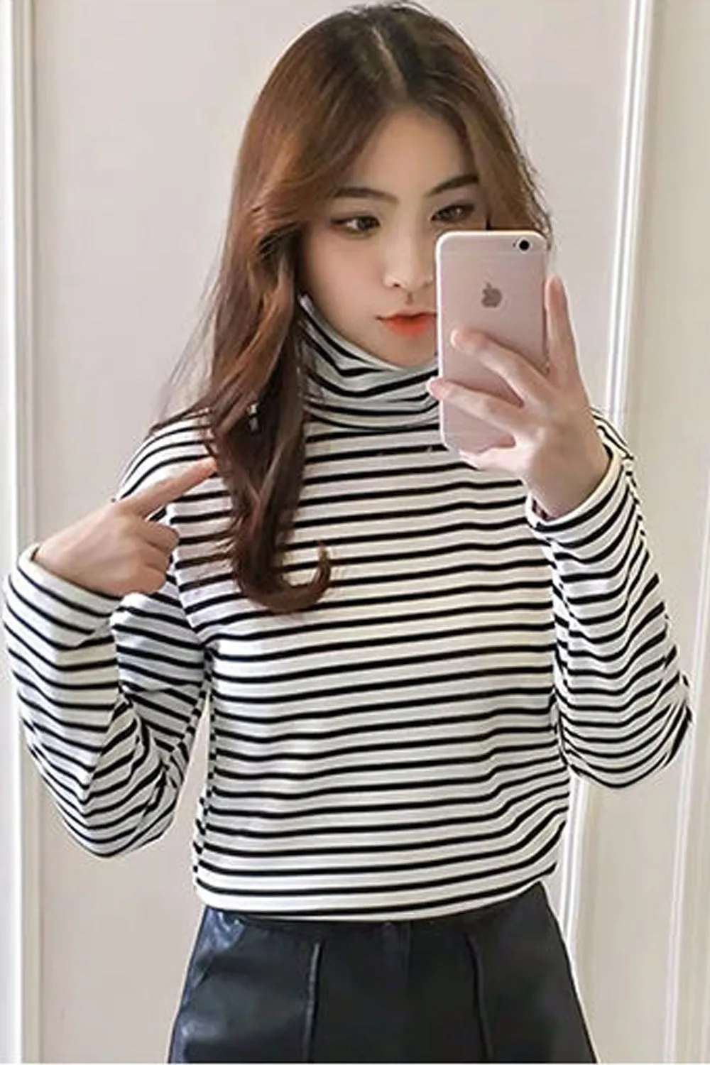 Long Sleeve Simple Striped Turtleneck Shirts