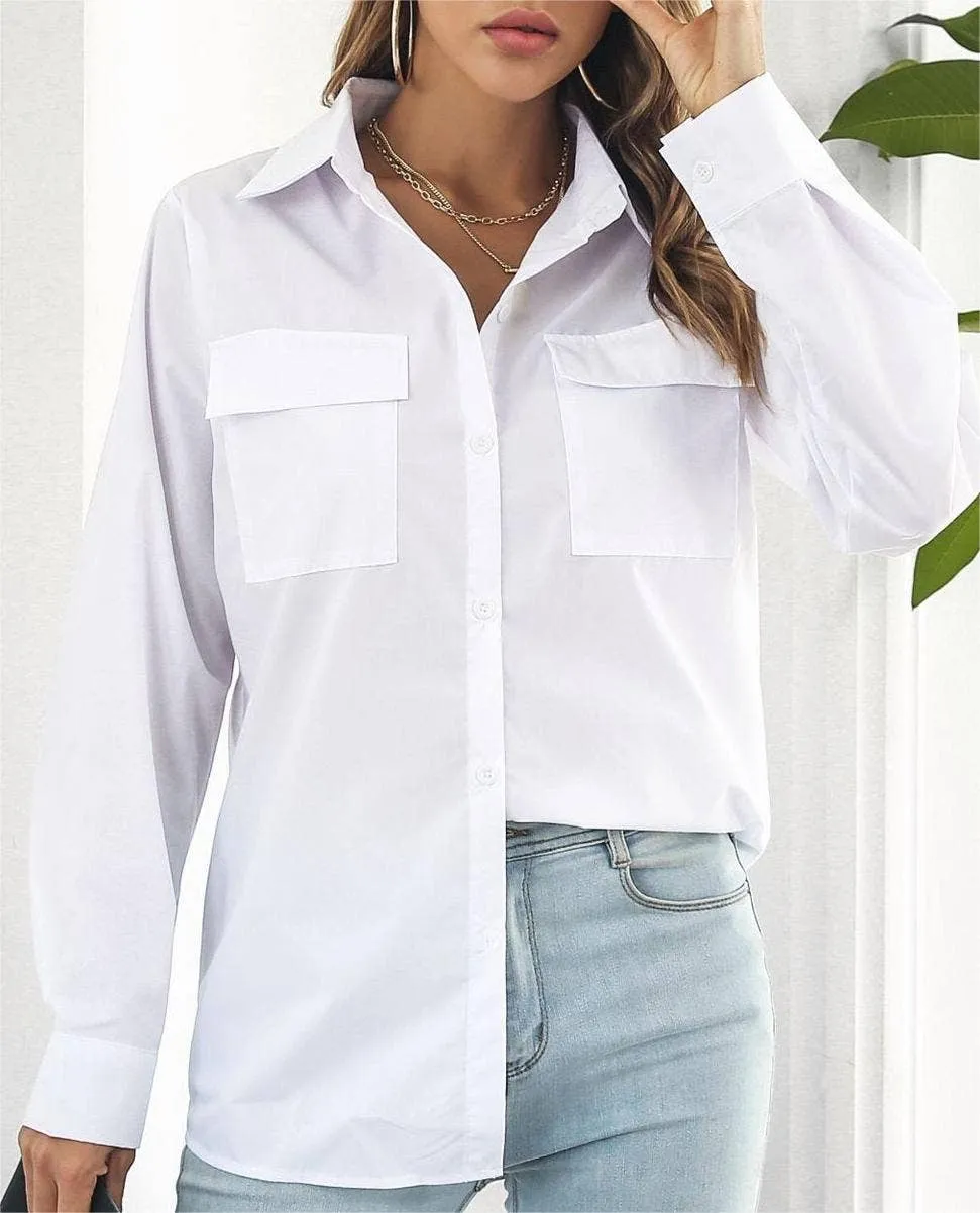 Long-sleeved midi shirt blouse top women