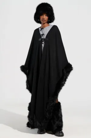 LOVE MY LIFE FAUX FUR TRIM PONCHO