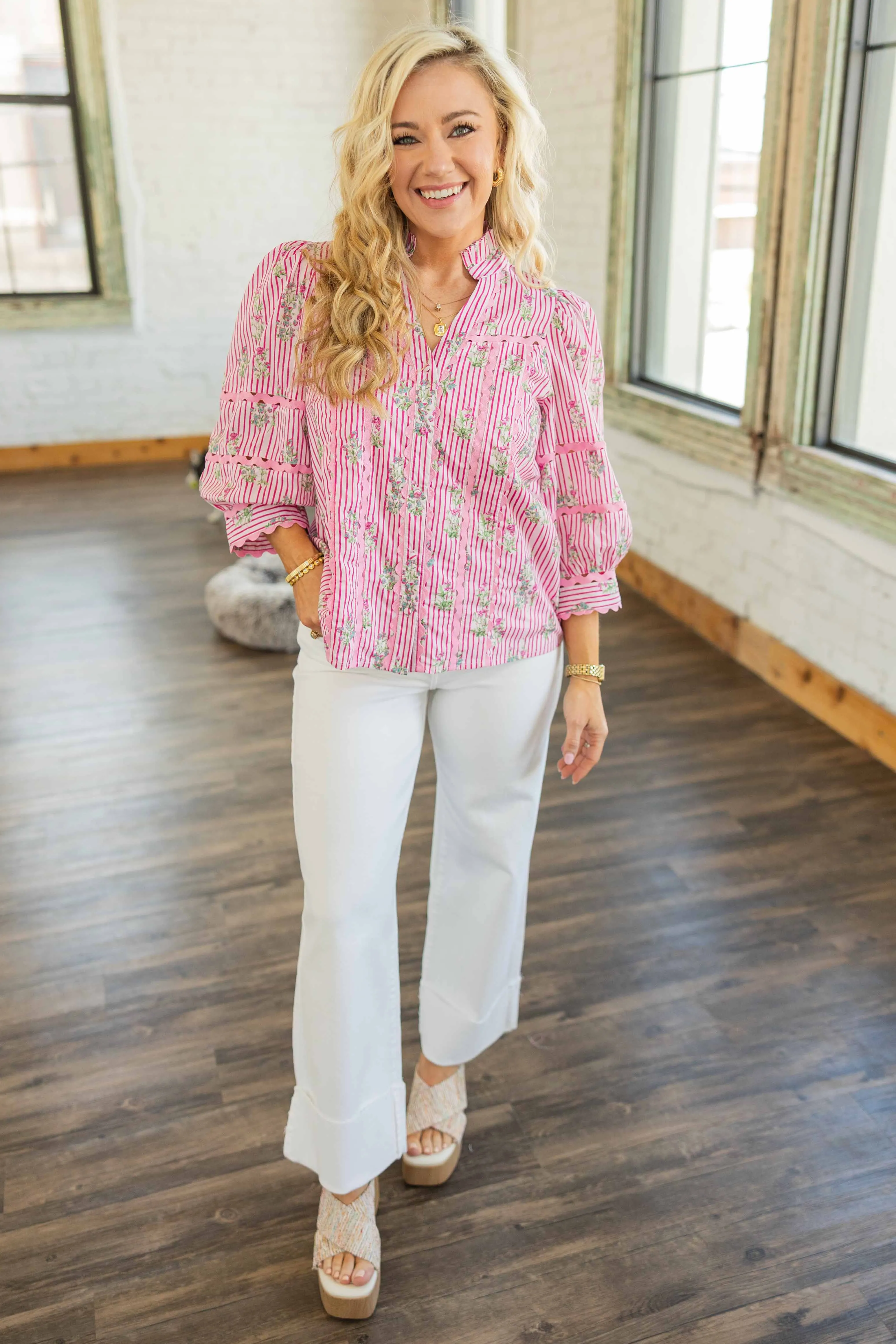 MADDISON 3/4 SLEEVE BUTTON DOWN BLOUSE