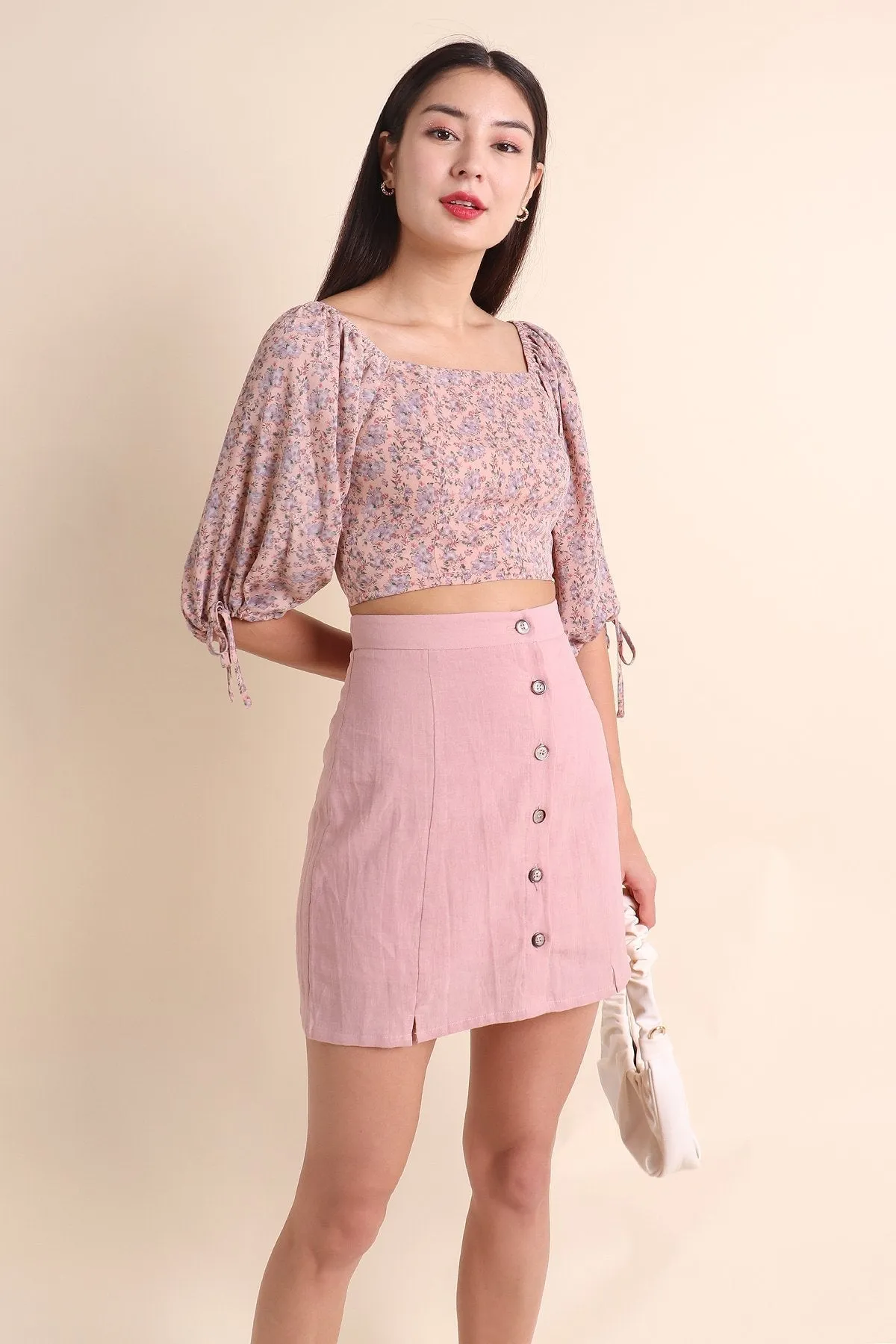 MADEBYNM MARIELLA BUTTON DOWN SKIRT IN BLUSH PINK [XS/S/M/L/XL] 