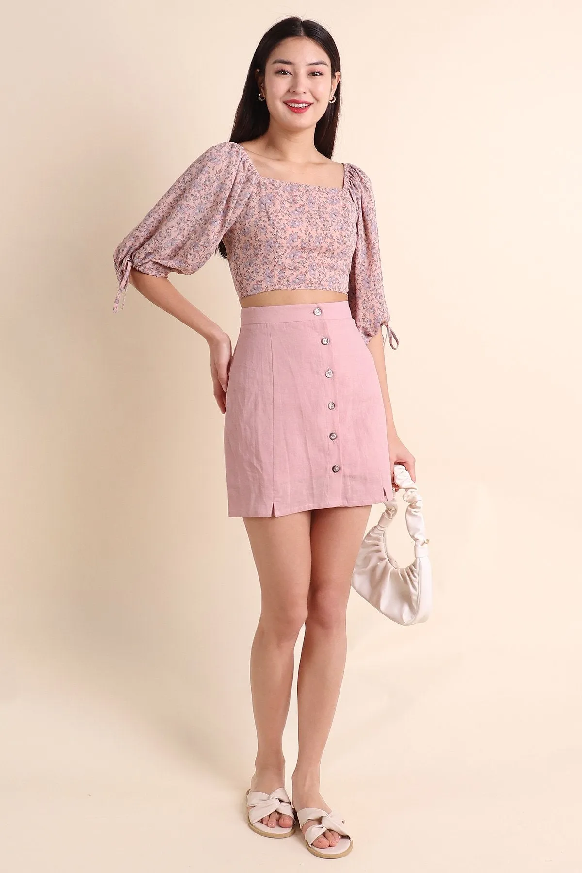 MADEBYNM MARIELLA BUTTON DOWN SKIRT IN BLUSH PINK [XS/S/M/L/XL] 
