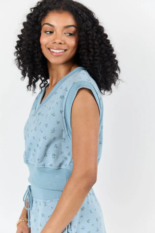 March On Blue Floral Print Knit Vest