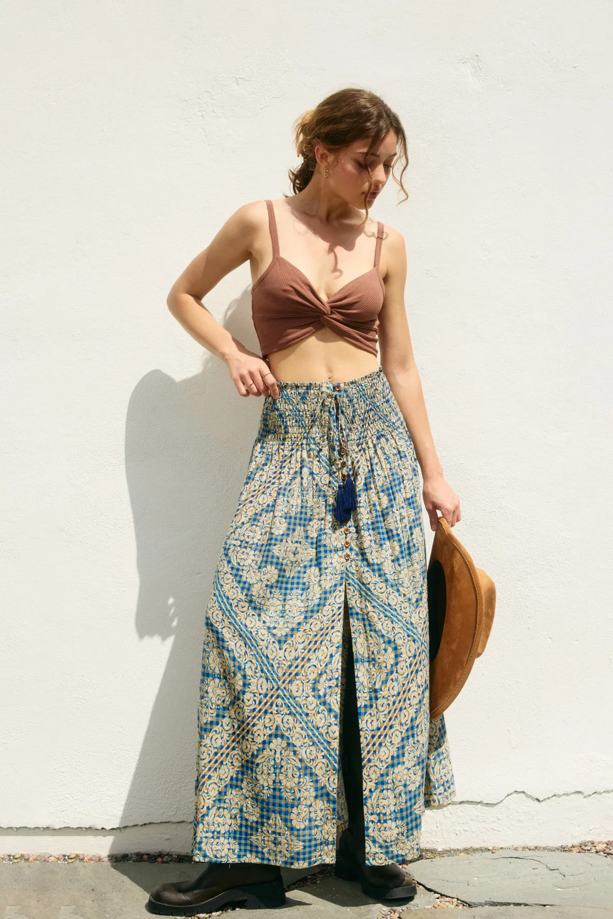 Marie Smocked Hip Midi Skirt