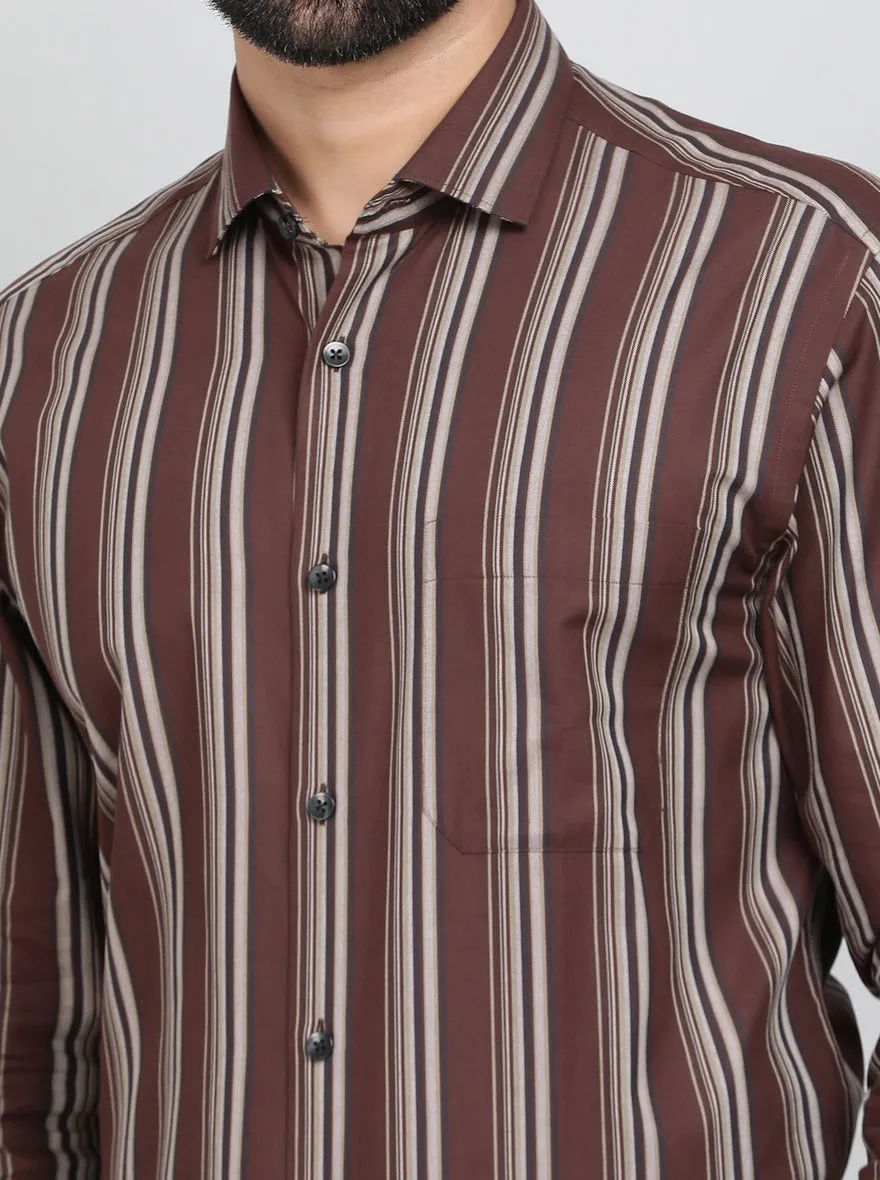 Maroon Striped Slim Fit Formal Shirt | Metal