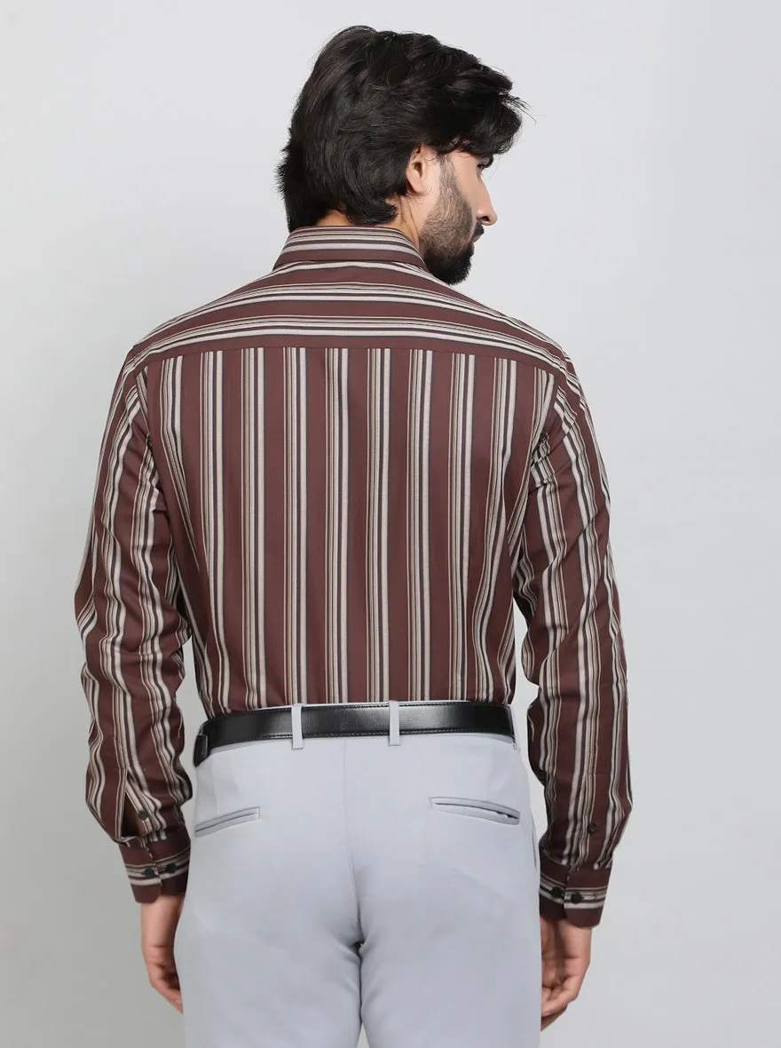 Maroon Striped Slim Fit Formal Shirt | Metal