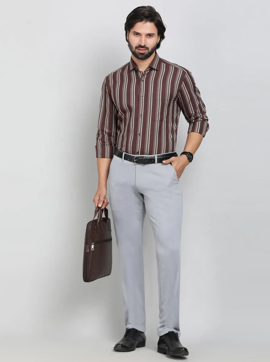 Maroon Striped Slim Fit Formal Shirt | Metal