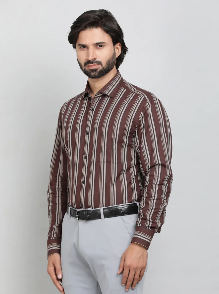Maroon Striped Slim Fit Formal Shirt | Metal
