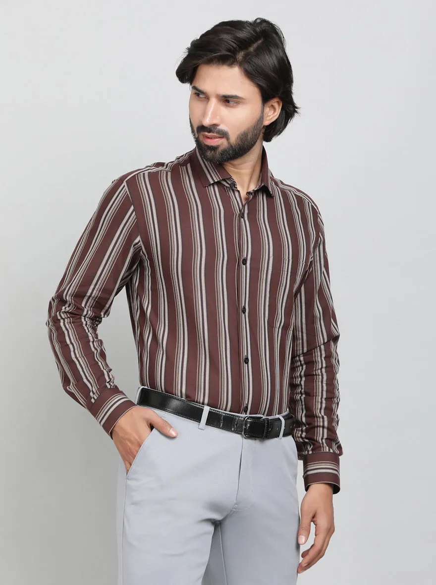 Maroon Striped Slim Fit Formal Shirt | Metal