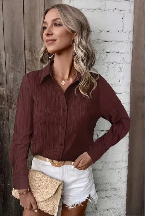 Maroon Textured Button Down Shirt