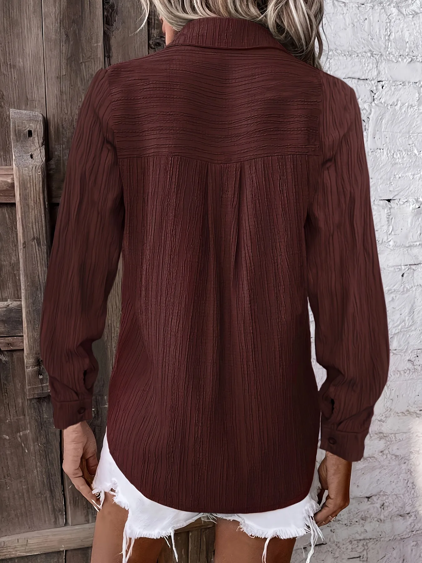 Maroon Textured Button Down Shirt