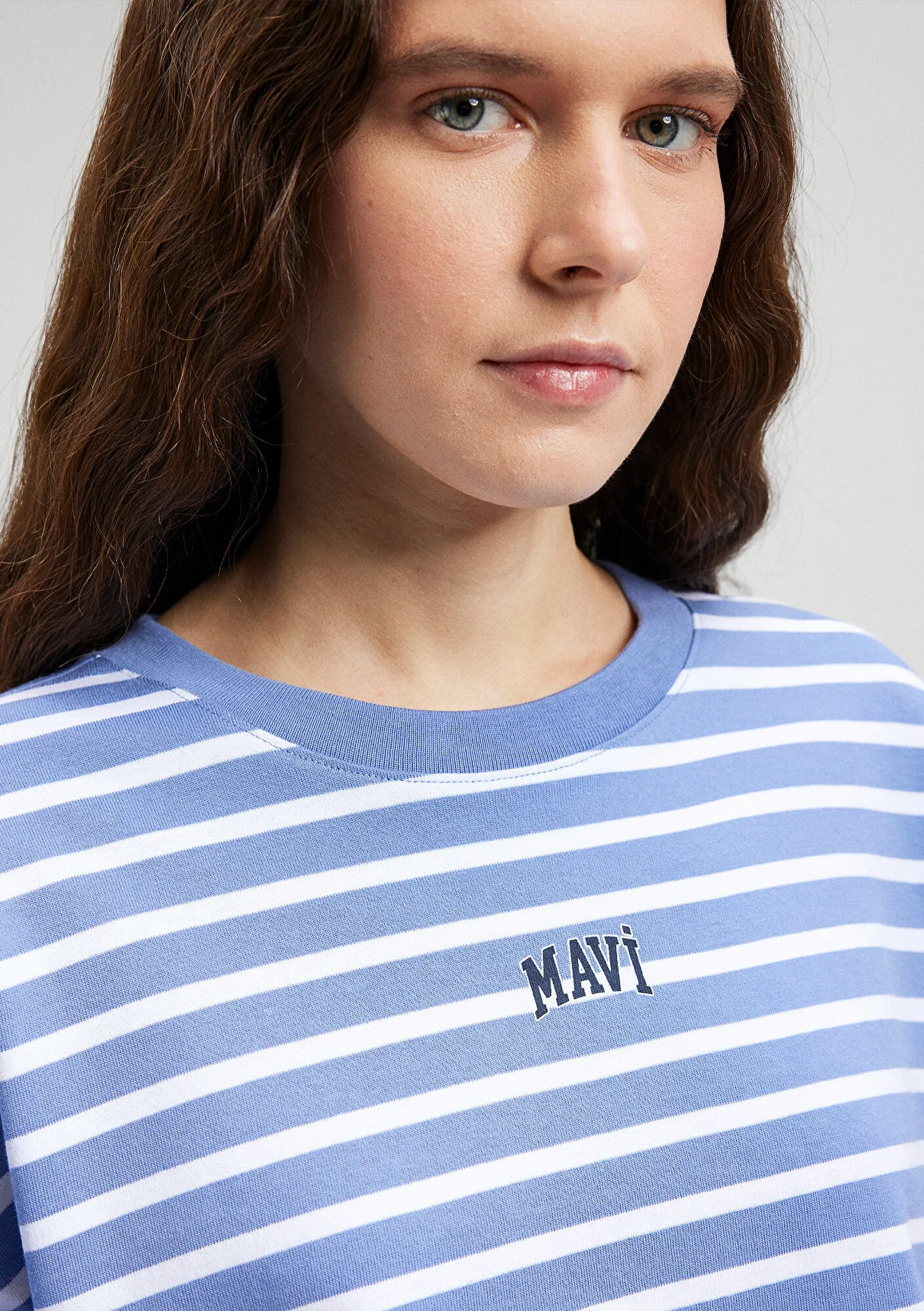 Mavi Logo Printed Striped Blue T-Shirt