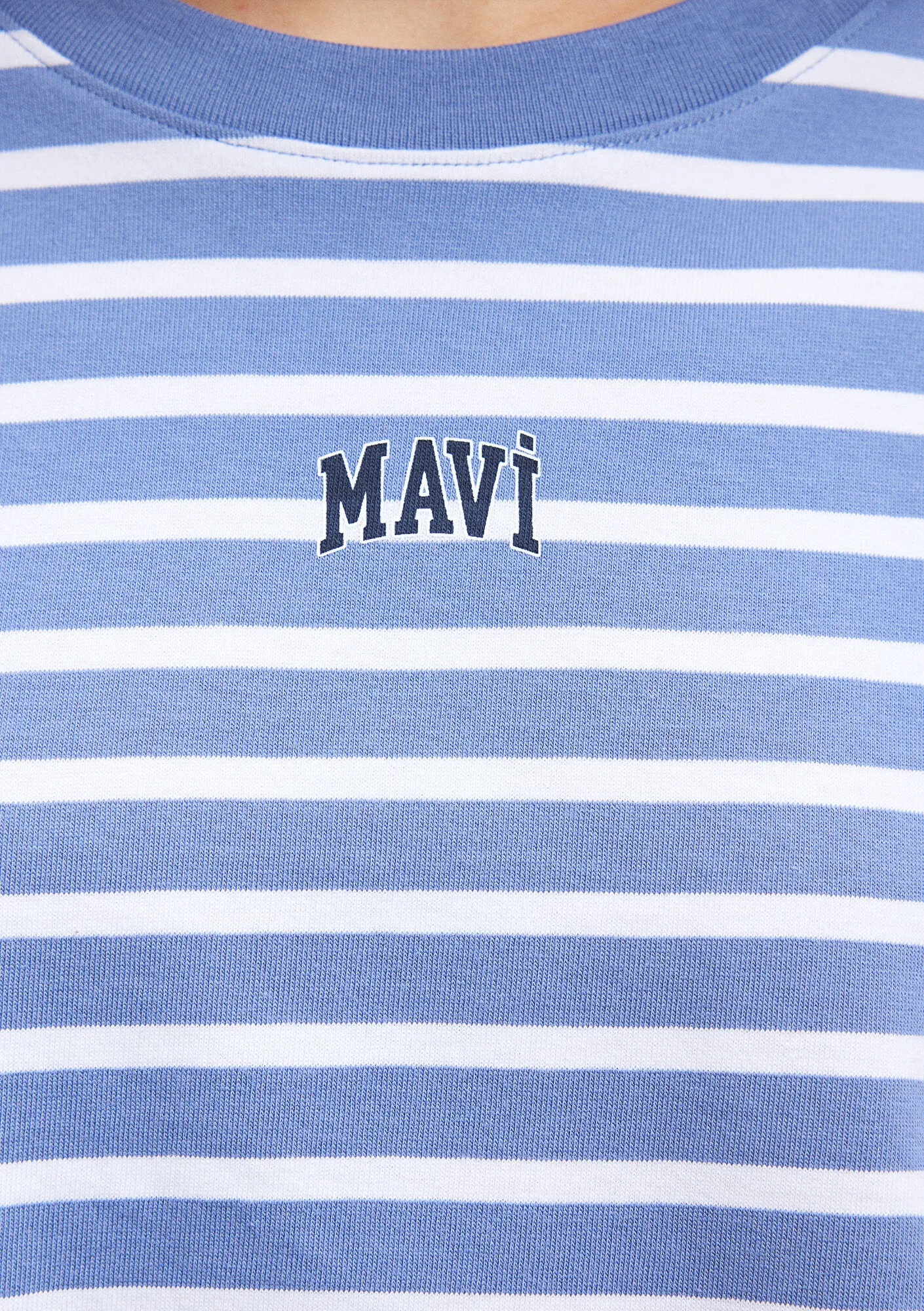 Mavi Logo Printed Striped Blue T-Shirt