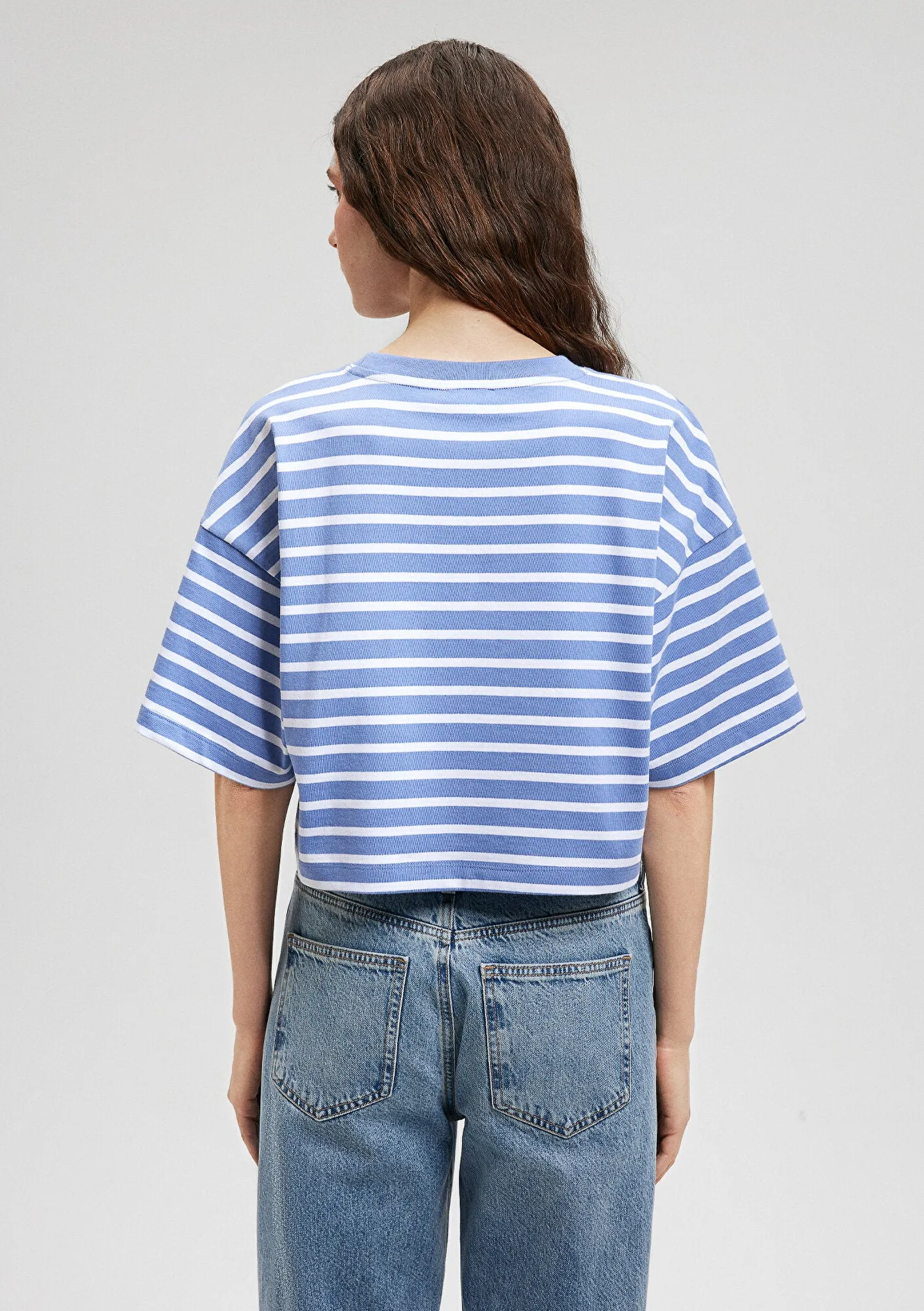 Mavi Logo Printed Striped Blue T-Shirt