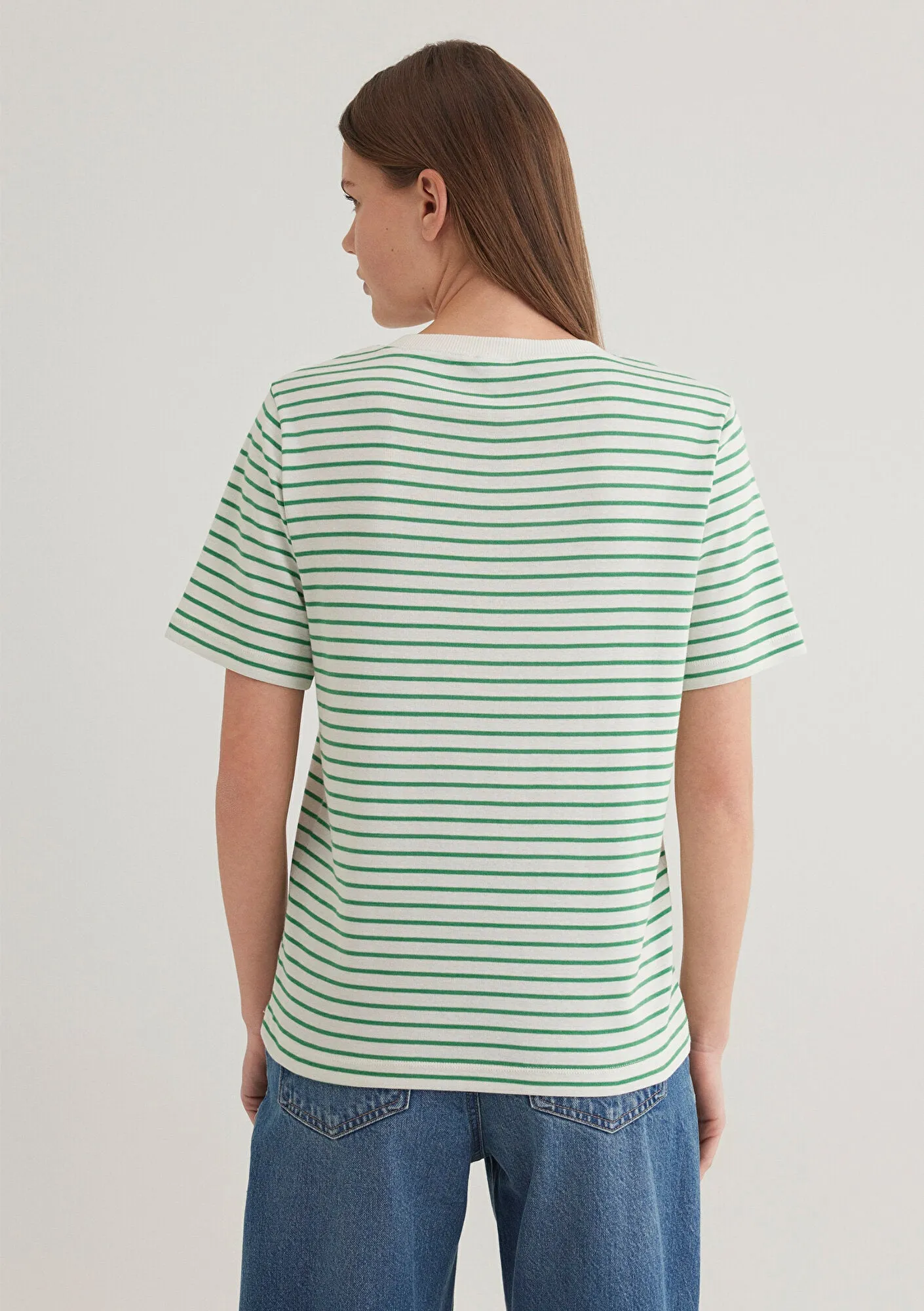 Mavi Logo Printed Striped Green T-Shirt