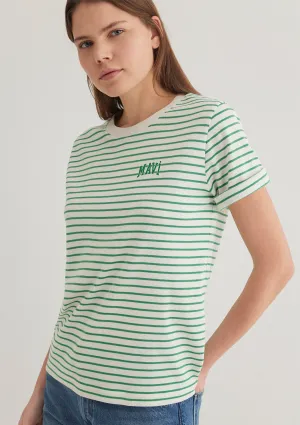 Mavi Logo Printed Striped Green T-Shirt