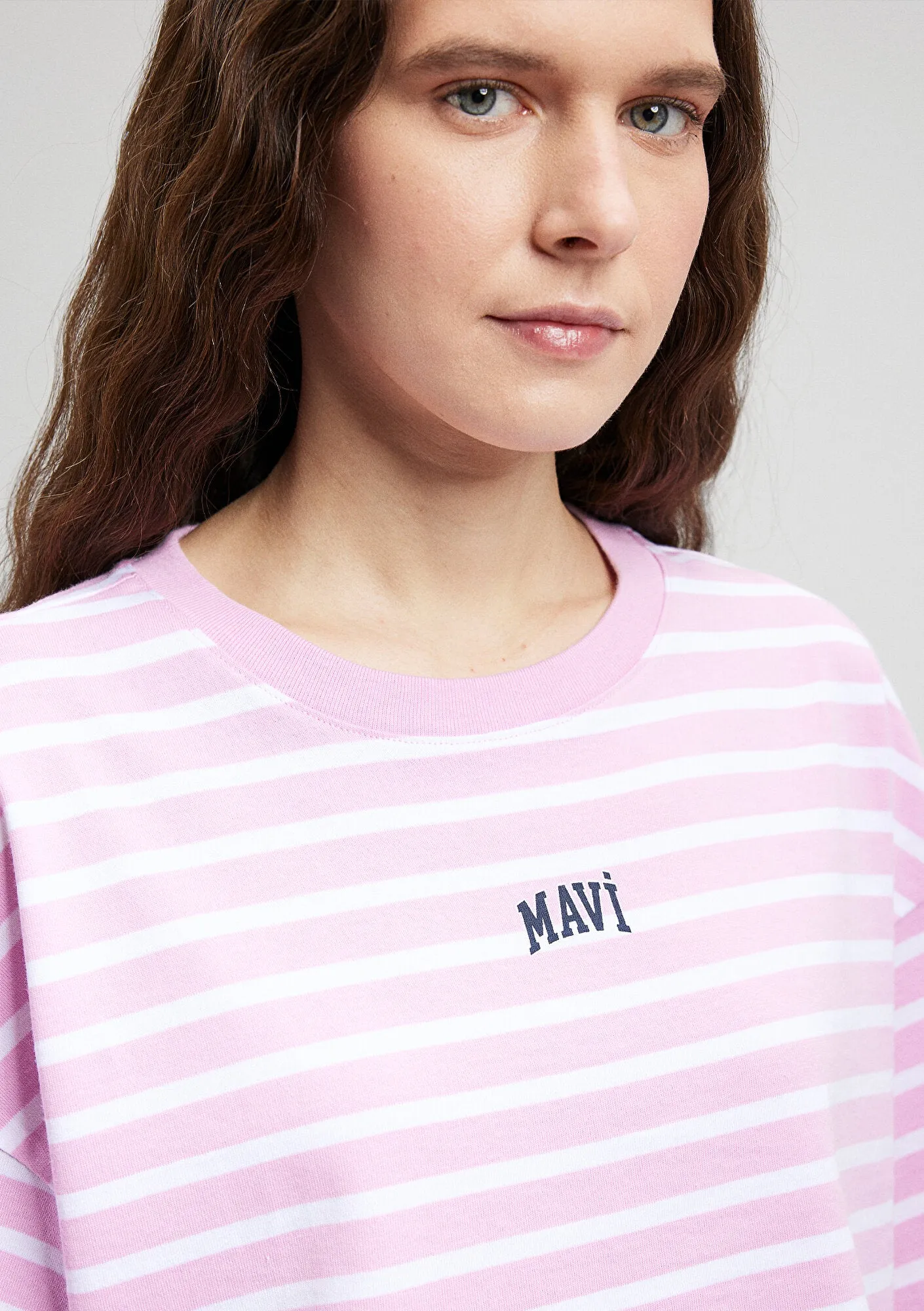 Mavi Logo Printed Striped Pink T-Shirt