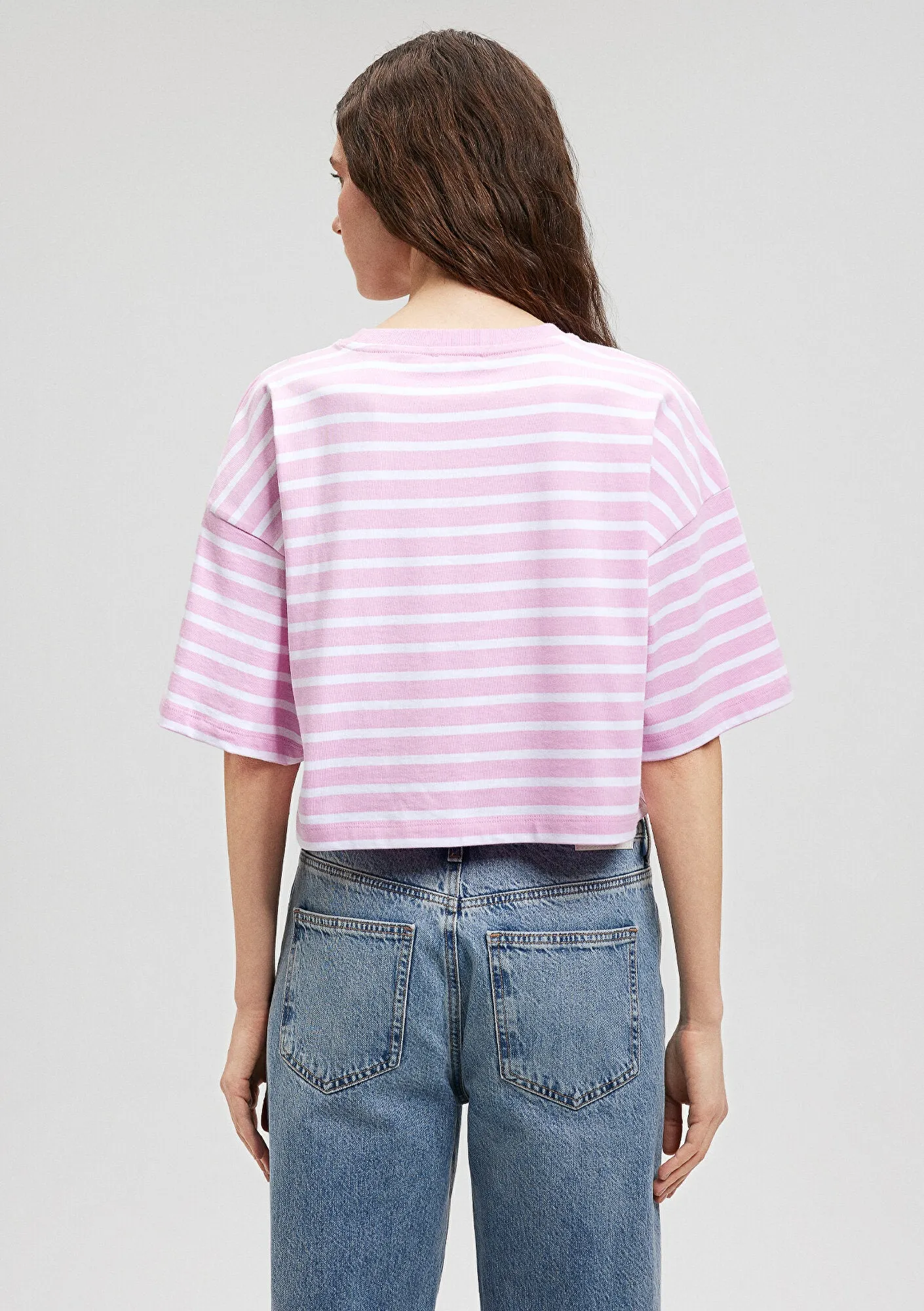 Mavi Logo Printed Striped Pink T-Shirt