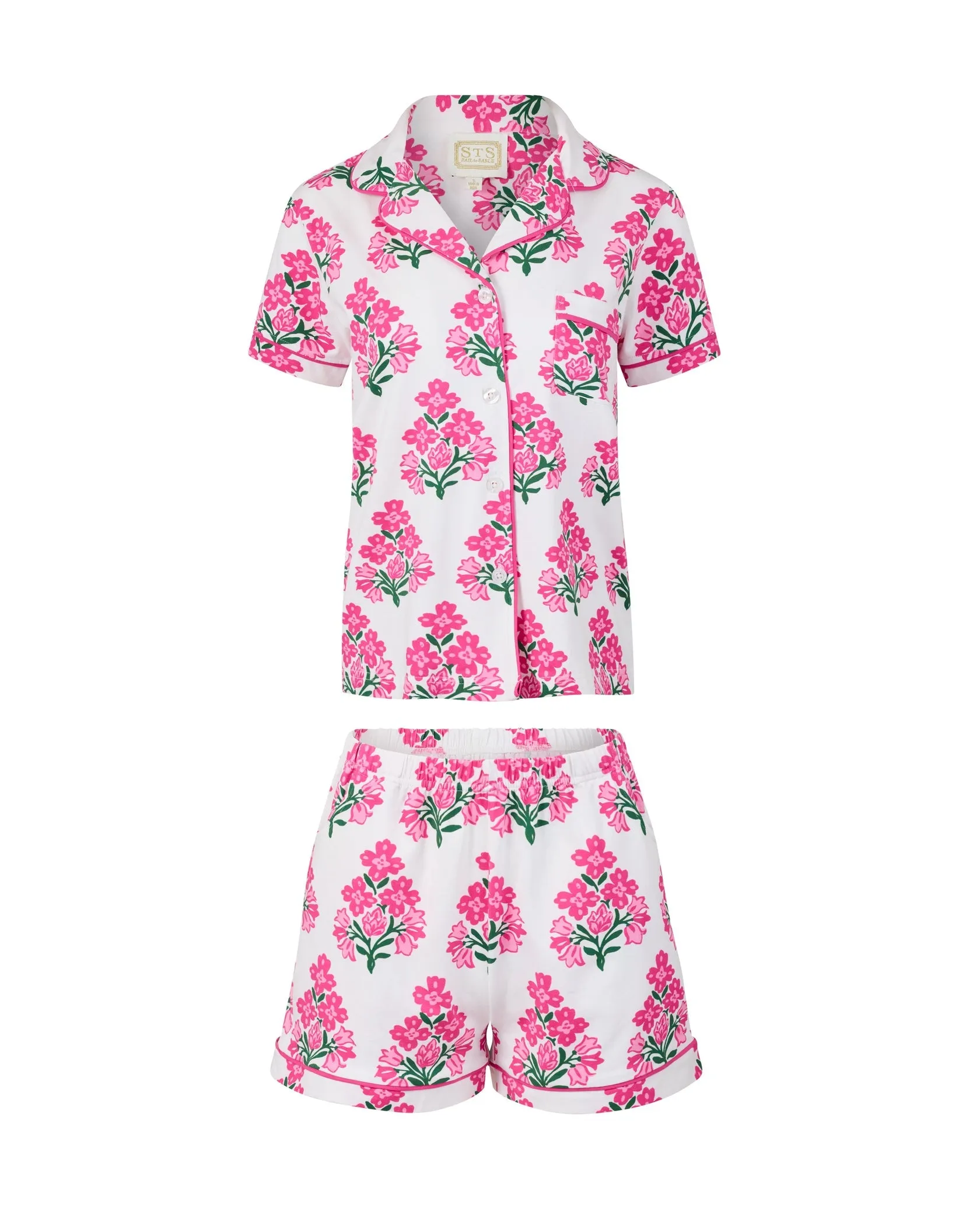 Megan Short Pajama Set Hibiscus Block Print Pajama Set by Sail to Sable
