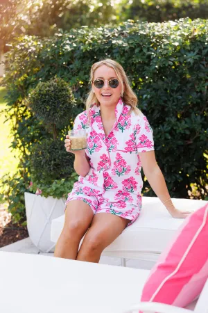 Megan Short Pajama Set Hibiscus Block Print Pajama Set by Sail to Sable