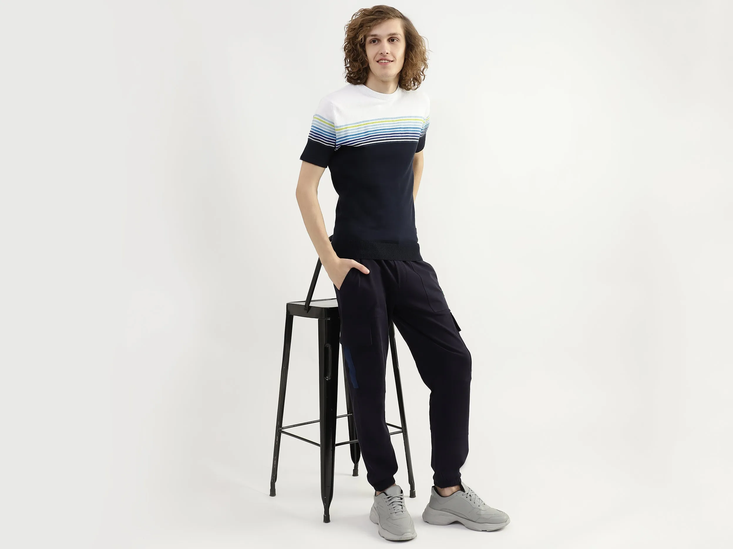 Men Striped Round Neck T-shirt