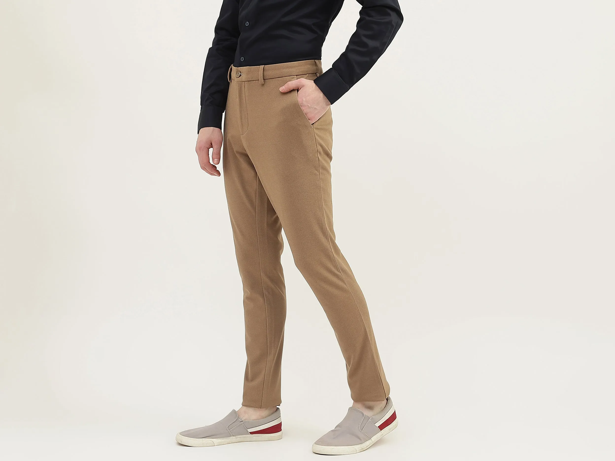 Men Textured Slim Fit Trousers