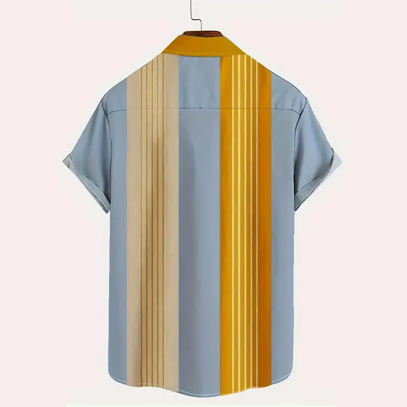 Men's Casual Striped Button Up Short Sleeve Shirt