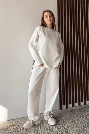 Milk suit with contrasting stripes