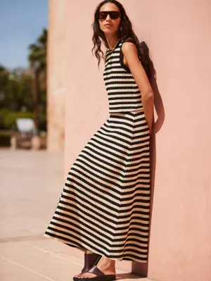 Mono Chevron-Stripe Knitted Midaxi Skirt
