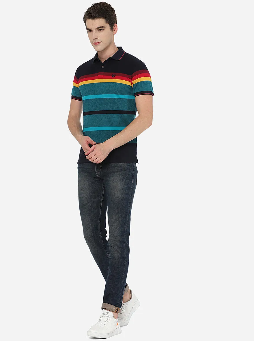Multicolor Striped Slim Fit Polo T-Shirt | Greenfibre