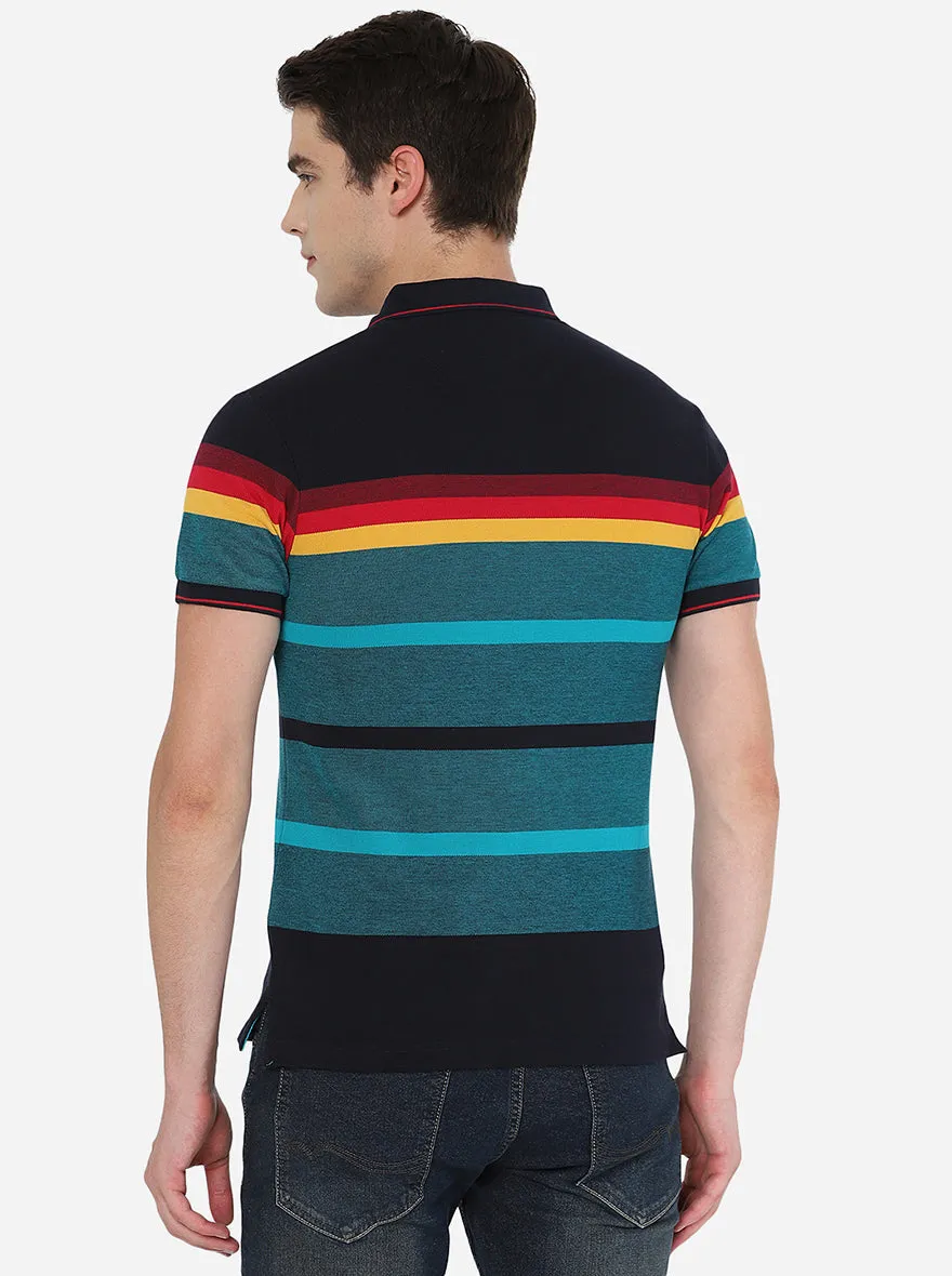 Multicolor Striped Slim Fit Polo T-Shirt | Greenfibre