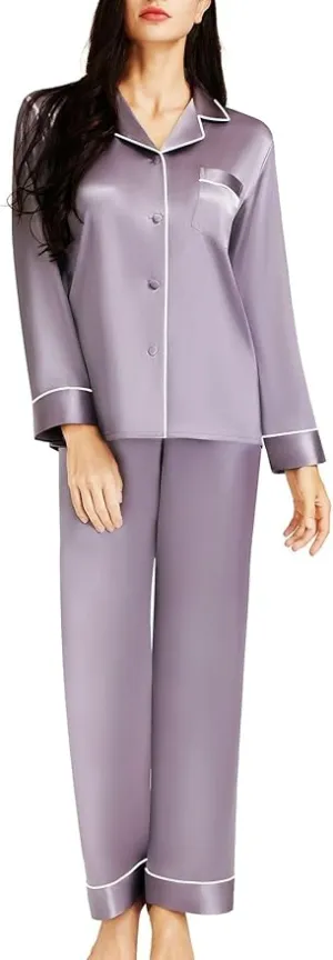 Myclawshirts Silk Satin Womens Pajama Sets Button Down Sleepwear Loungewear