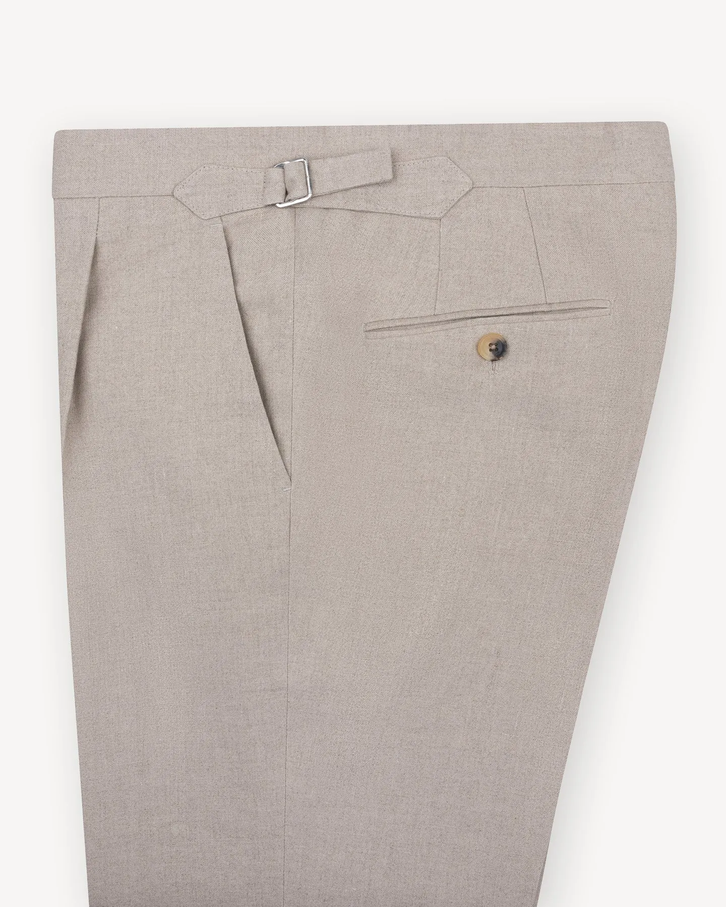Natural Single Pleat Linen Trousers