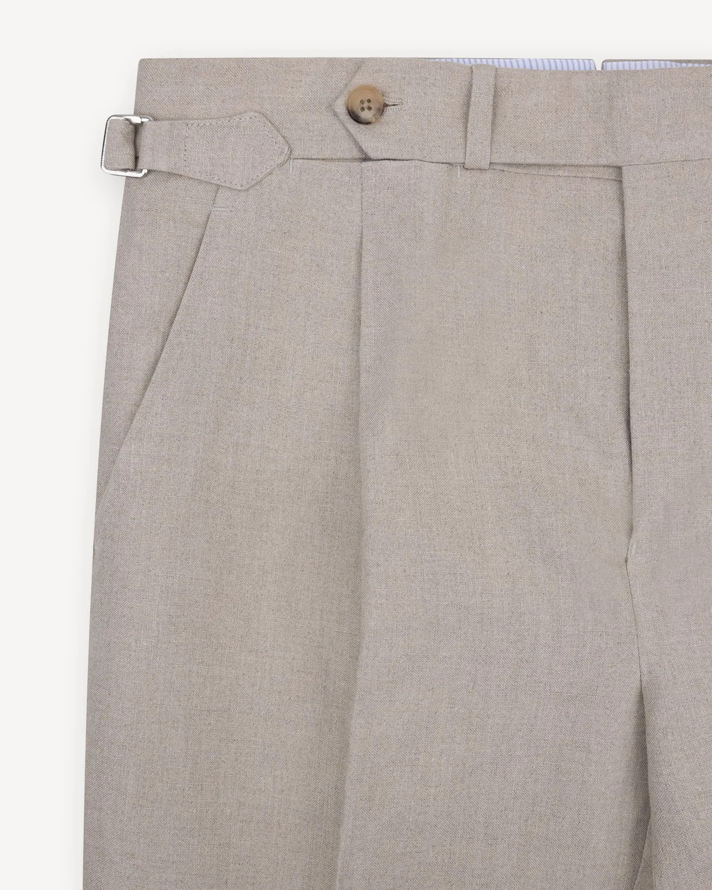 Natural Single Pleat Linen Trousers