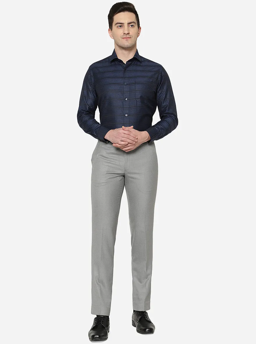 Navy Blue & Black Striped Slim Fit Formal Shirt | Greenfibre