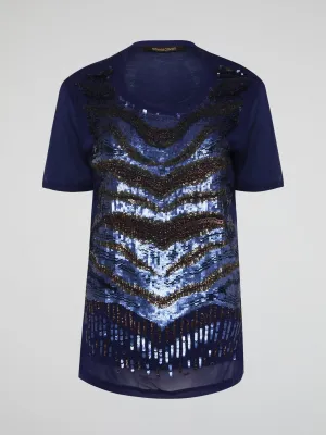 Navy Oversized Sequin Top