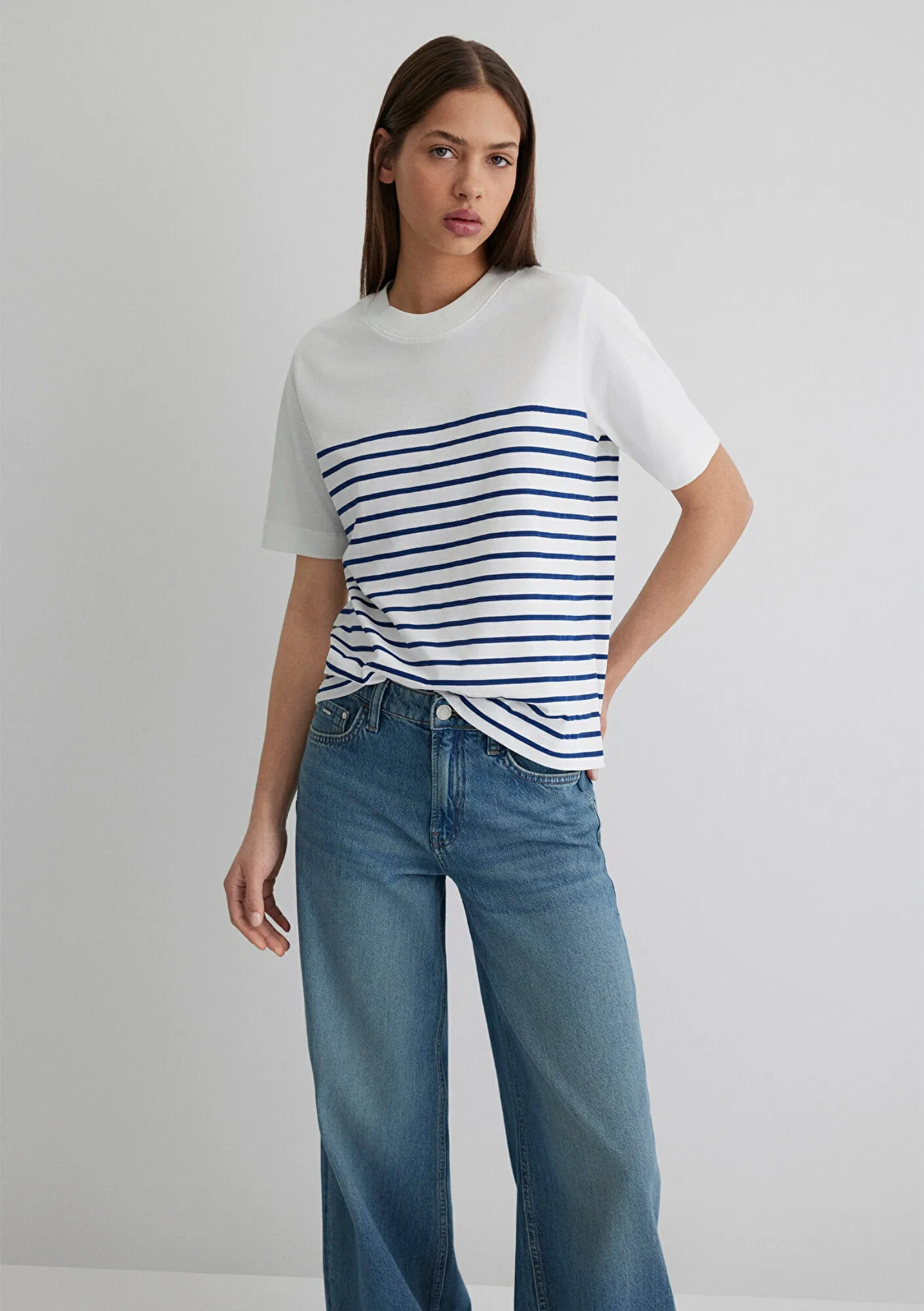 Navy Striped White T-Shirt