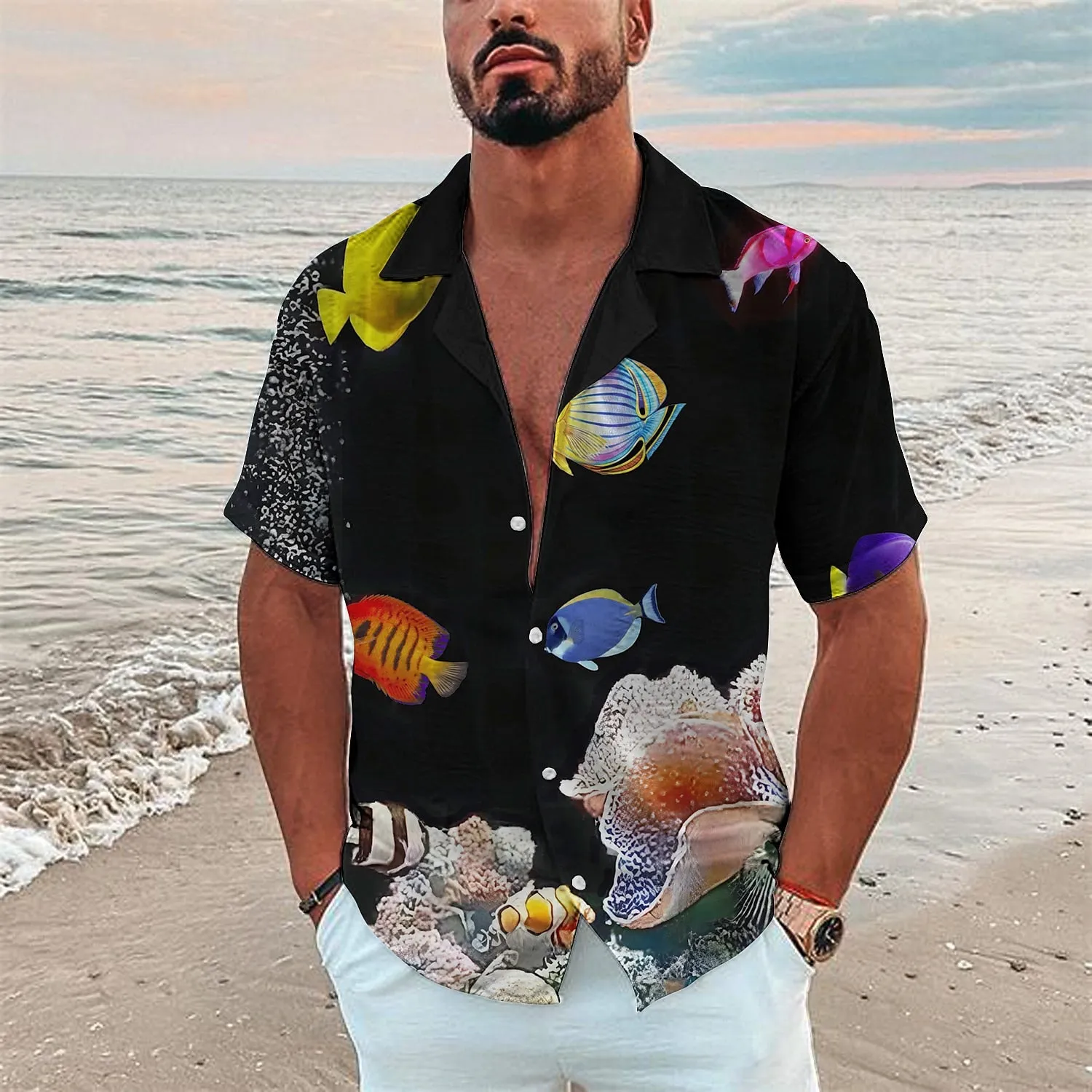 Ocean Fish Hawaiian Oversized Short Sleeve Shirt