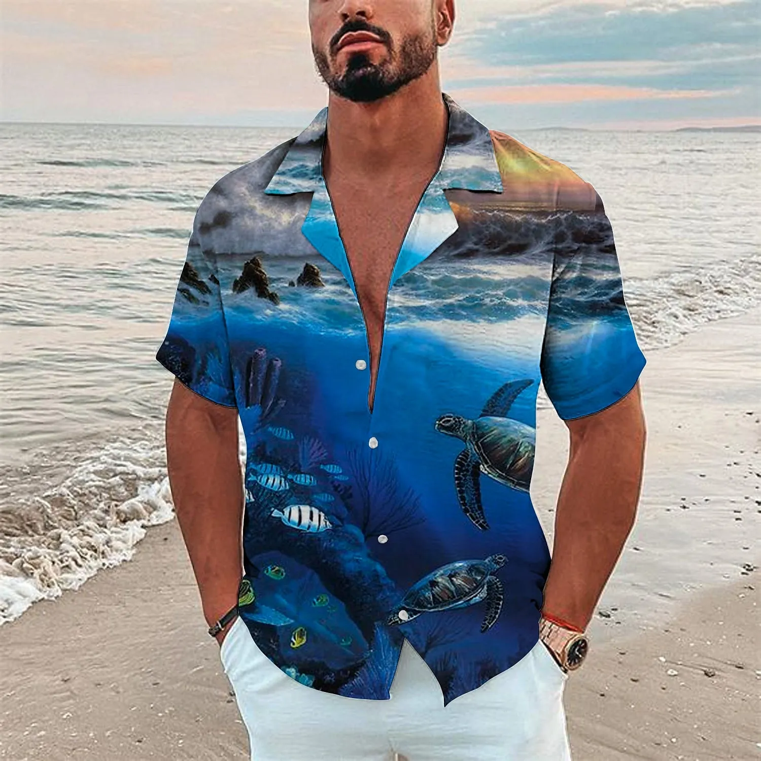 Ocean Fish Hawaiian Oversized Short Sleeve Shirt