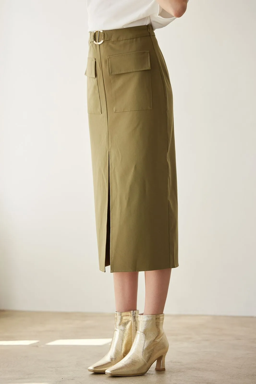 Olive Pocket Midi Skirt