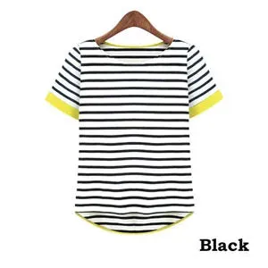 OUMENGKA New Women Tops O-Neck T-Shirt Short Sleeve Striped T Shirts Tees Blusas Femininas Free Shipping M- XXXXL Plus Size