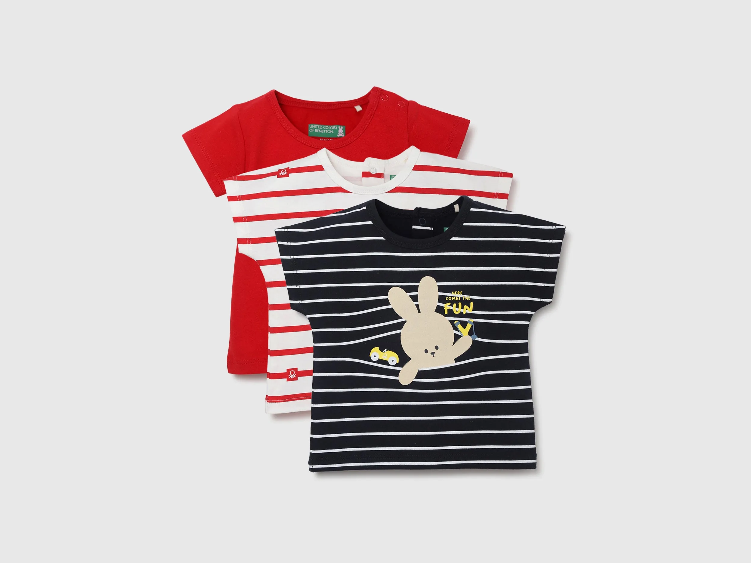 Pack of 3 Regular Fit Round Neck Printed and Striped Baby T-Shirts