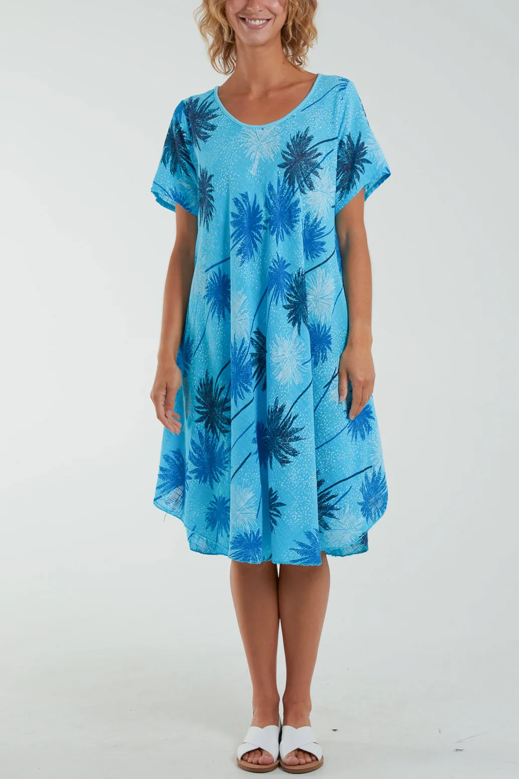 Palm Tree Short Sleeve Midi Dress