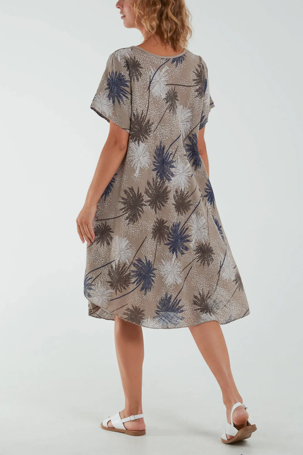 Palm Tree Short Sleeve Midi Dress