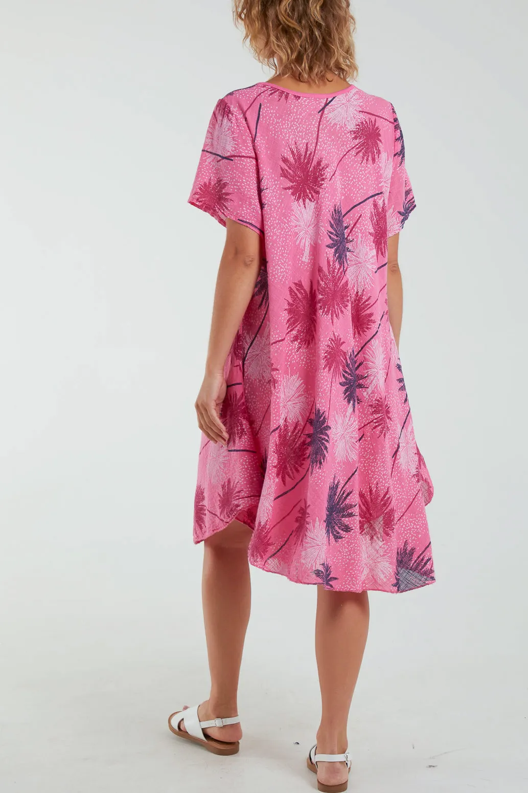 Palm Tree Short Sleeve Midi Dress