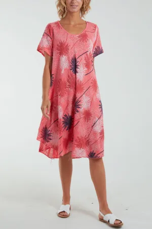 Palm Tree Short Sleeve Midi Dress