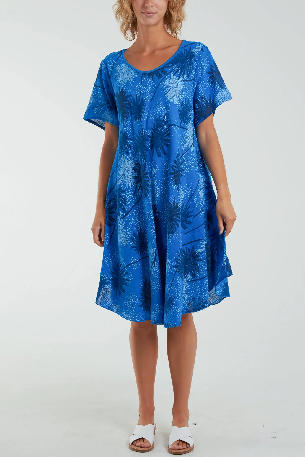 Palm Tree Short Sleeve Midi Dress