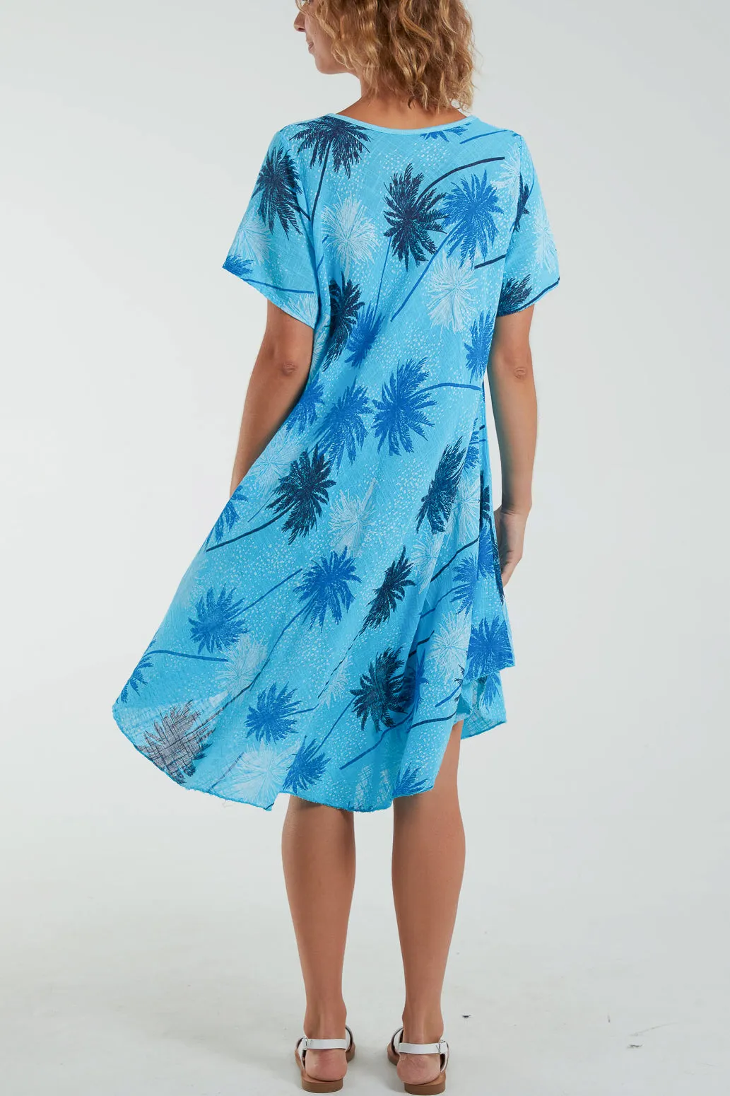 Palm Tree Short Sleeve Midi Dress