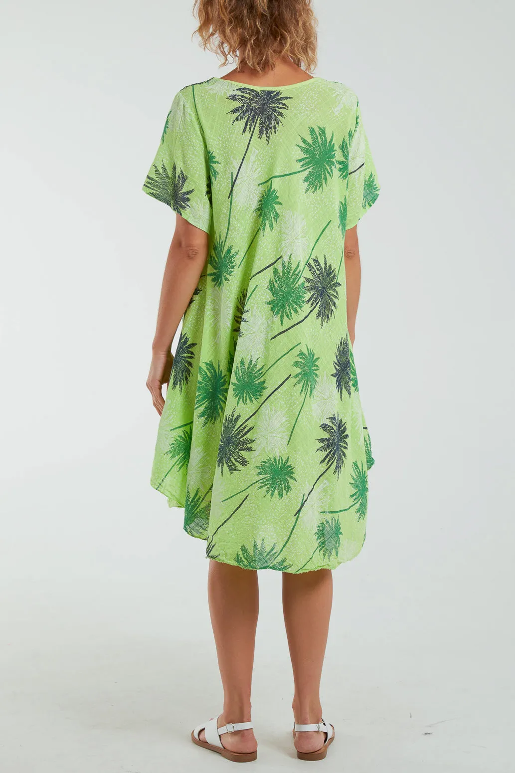 Palm Tree Short Sleeve Midi Dress