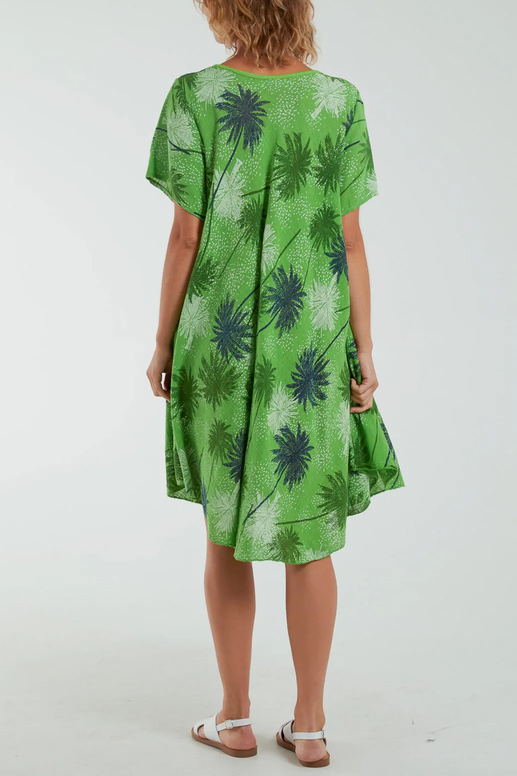 Palm Tree Short Sleeve Midi Dress
